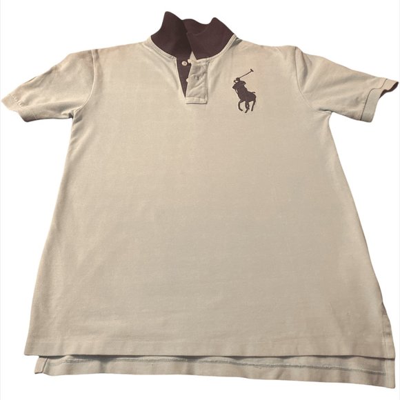 Ralph Lauren Boys  Mesh Polo Collar T-shirt Signature Embroidered Beige - Picture 1 of 7